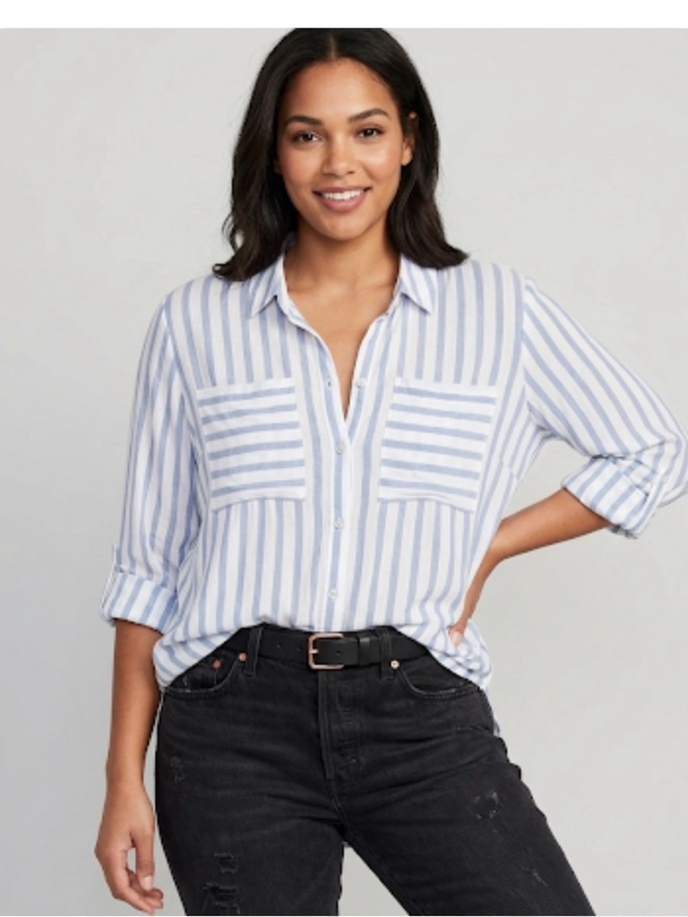 Cato Light Blue & White Striped Button-Up Shirt In size Large - Picture 3 of 10